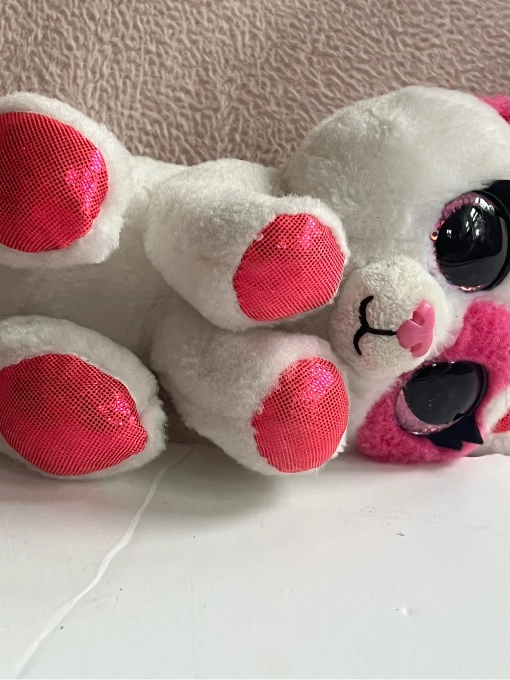Ty White Plush Kitty with Pink Sequin Accents